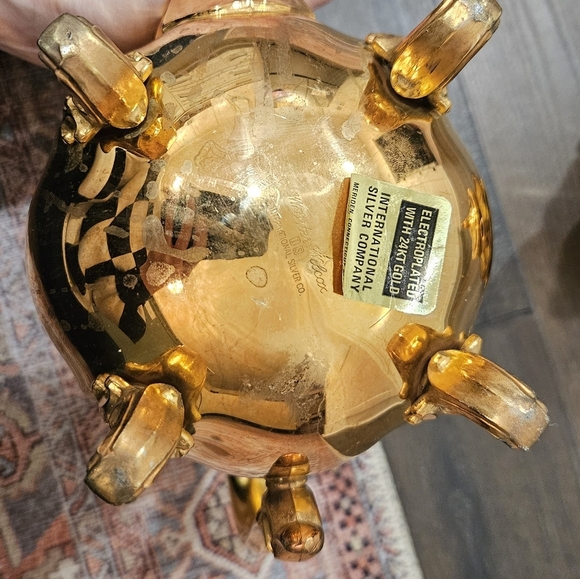 VINTAGE PAIR 24 karat Gold Electroplated Footed Tea & Coffee Pot - Picture 13 of 13